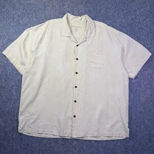 Tommy Bahama Silk Camp Shirt Men's Size 2XL Beige Palm Jacquard Short Sleeve But